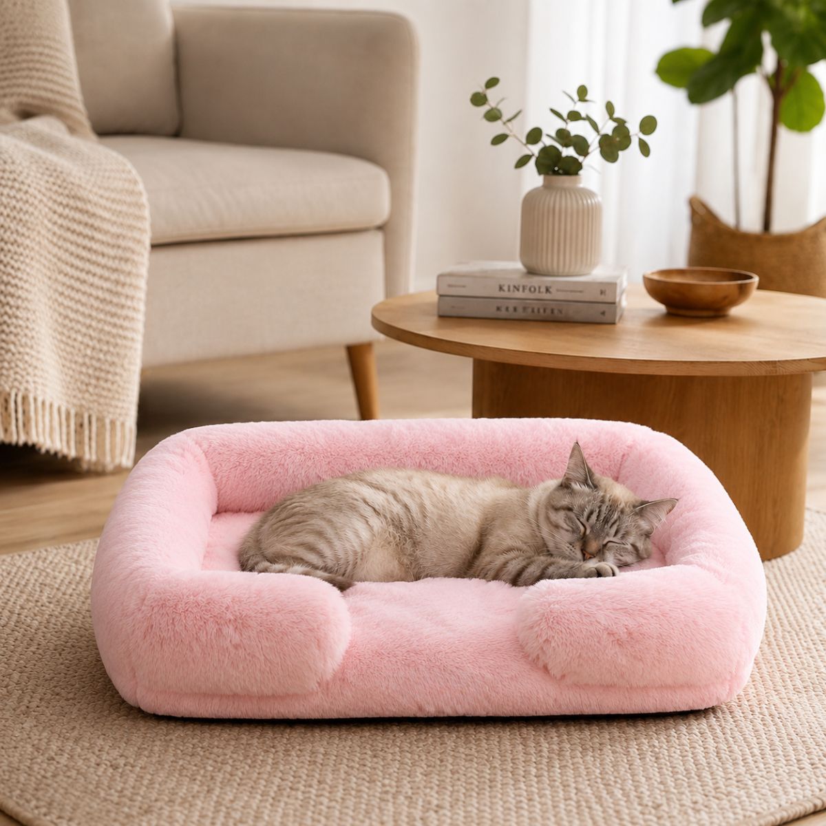 Panier pour Chat Moelleux | Coussin Nid Douillet à Rebords — Le Flocon