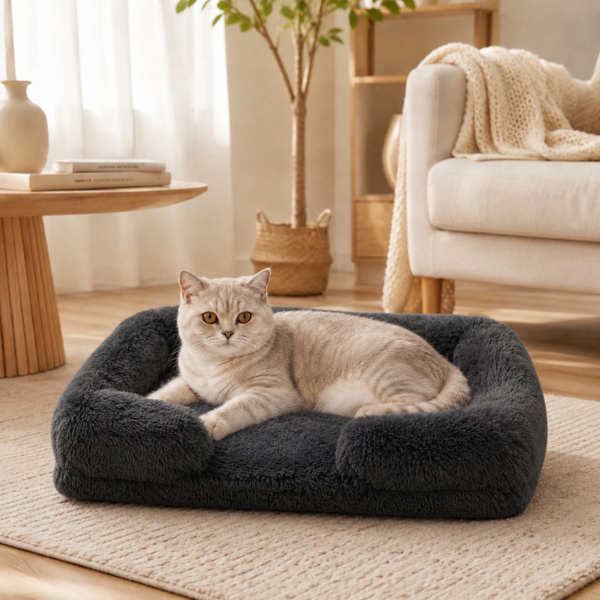 Panier pour Chat Moelleux | Coussin Nid Douillet à Rebords — Le Flocon