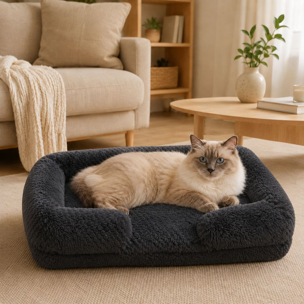 Panier pour Chat Moelleux | Coussin Nid Douillet à Rebords — Le Flocon