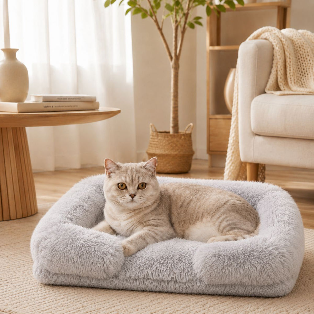 Panier pour Chat Moelleux | Coussin Nid Douillet à Rebords — Le Flocon