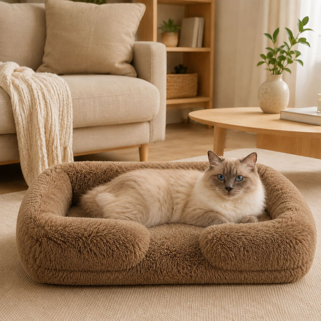 Panier pour Chat Moelleux | Coussin Nid Douillet à Rebords — Le Flocon