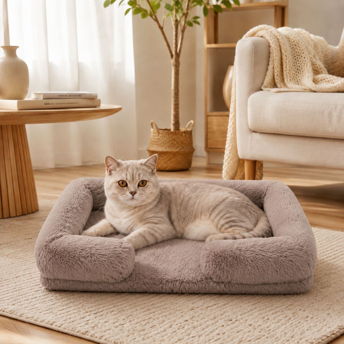 Panier pour Chat Moelleux | Coussin Nid Douillet à Rebords — Le Flocon