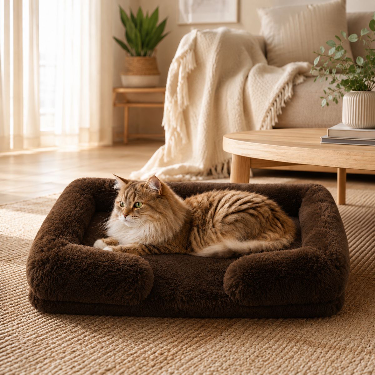 Panier pour Chat Moelleux | Coussin Nid Douillet à Rebords — Le Flocon