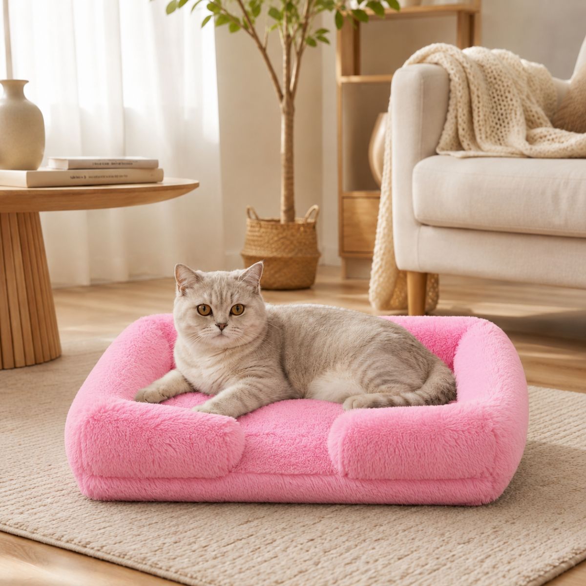Panier pour Chat Moelleux | Coussin Nid Douillet à Rebords — Le Flocon