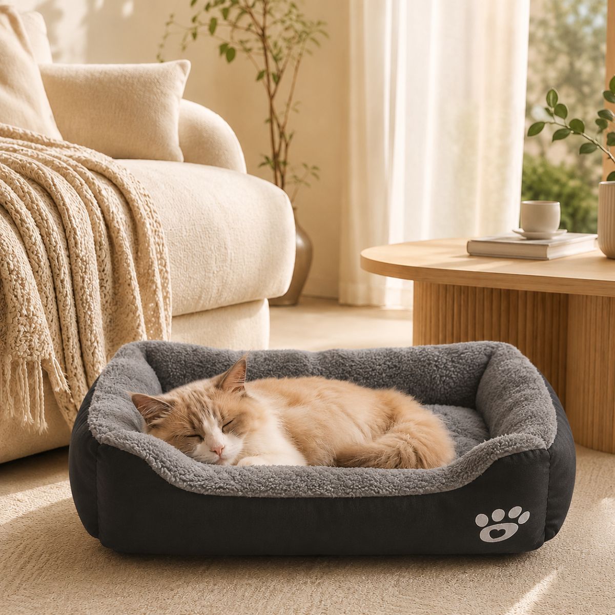Panier pour Chat Bicolore à Rebords | Coussin Nid Toutes Saisons — Le Divan