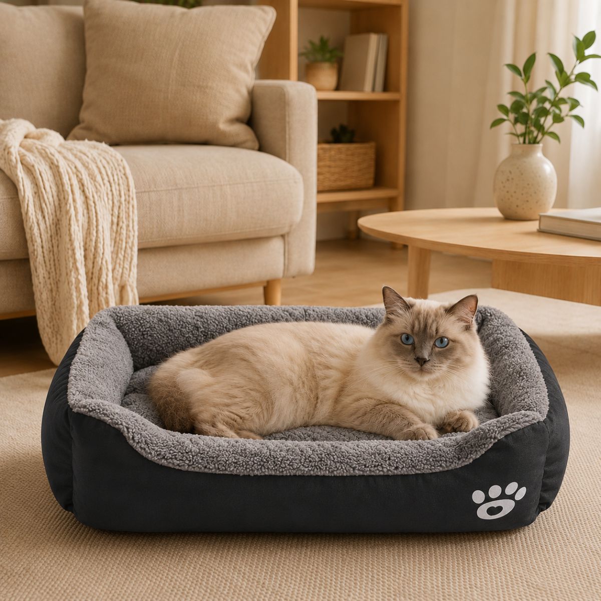 Panier pour Chat Bicolore à Rebords | Coussin Nid Toutes Saisons — Le Divan