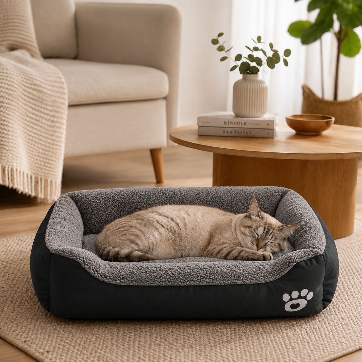 Panier pour Chat Bicolore à Rebords | Coussin Nid Toutes Saisons — Le Divan