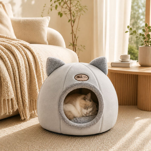 Niche pour Chat Dôme à Oreilles | Nid Cocon Semi-Fermé Intérieur — La Tanière