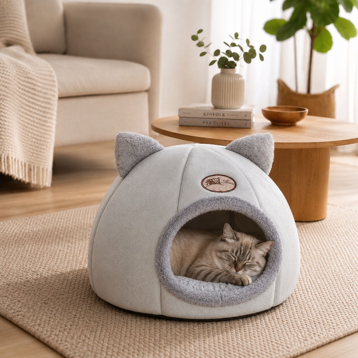 Niche pour Chat Dôme à Oreilles | Nid Cocon Semi-Fermé Intérieur — La Tanière