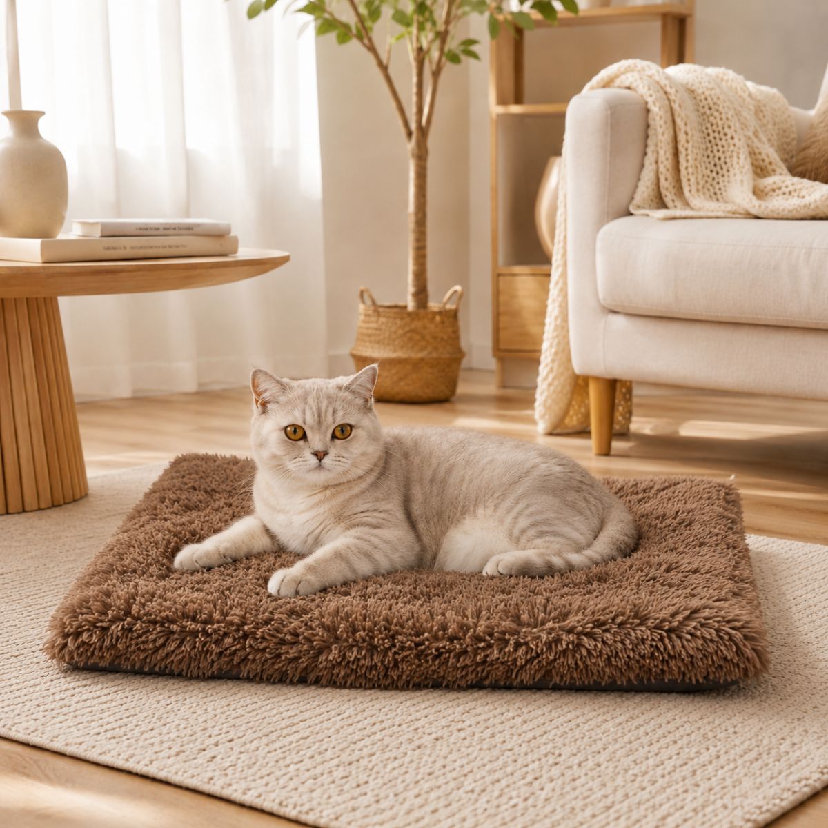 Tapis pour Chat en Peluche Longue | Couchage Plat Toutes Saisons — Le Nuage