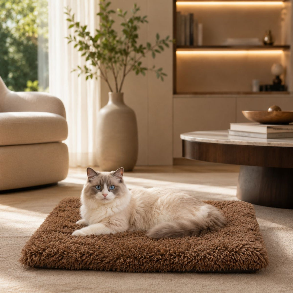 Tapis pour Chat en Peluche Longue | Couchage Plat Toutes Saisons — Le Nuage