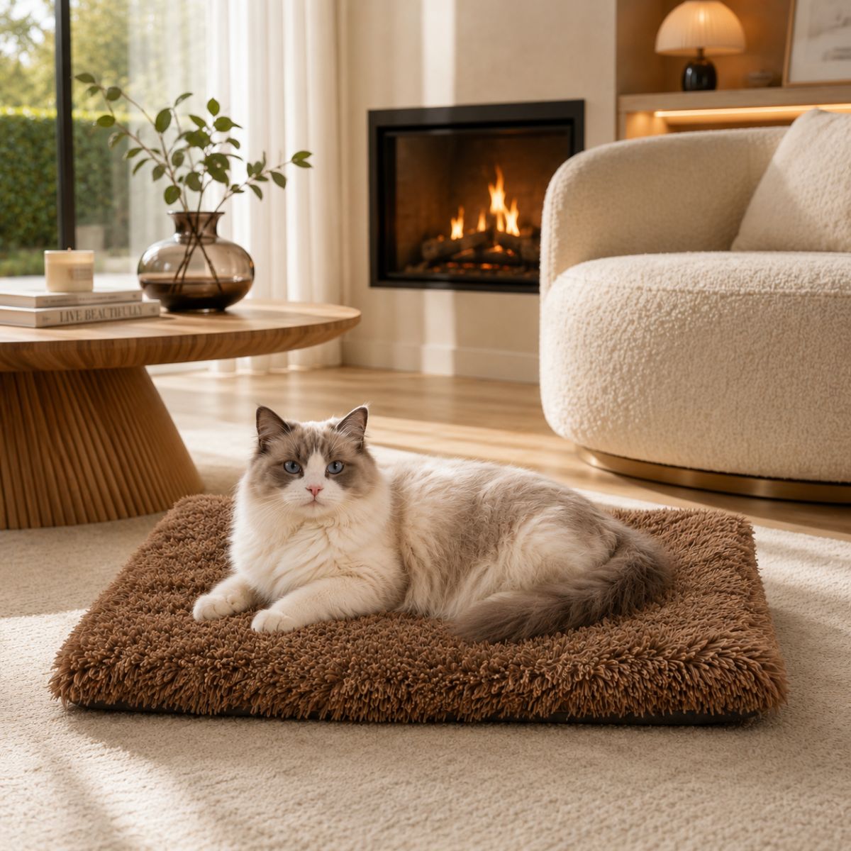 Tapis pour Chat en Peluche Longue | Couchage Plat Toutes Saisons — Le Nuage