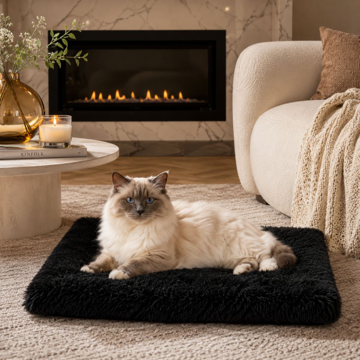 Tapis pour Chat en Peluche Longue | Couchage Plat Toutes Saisons — Le Nuage