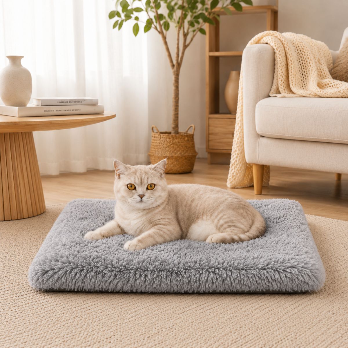 Tapis pour Chat en Peluche Longue | Couchage Plat Toutes Saisons — Le Nuage