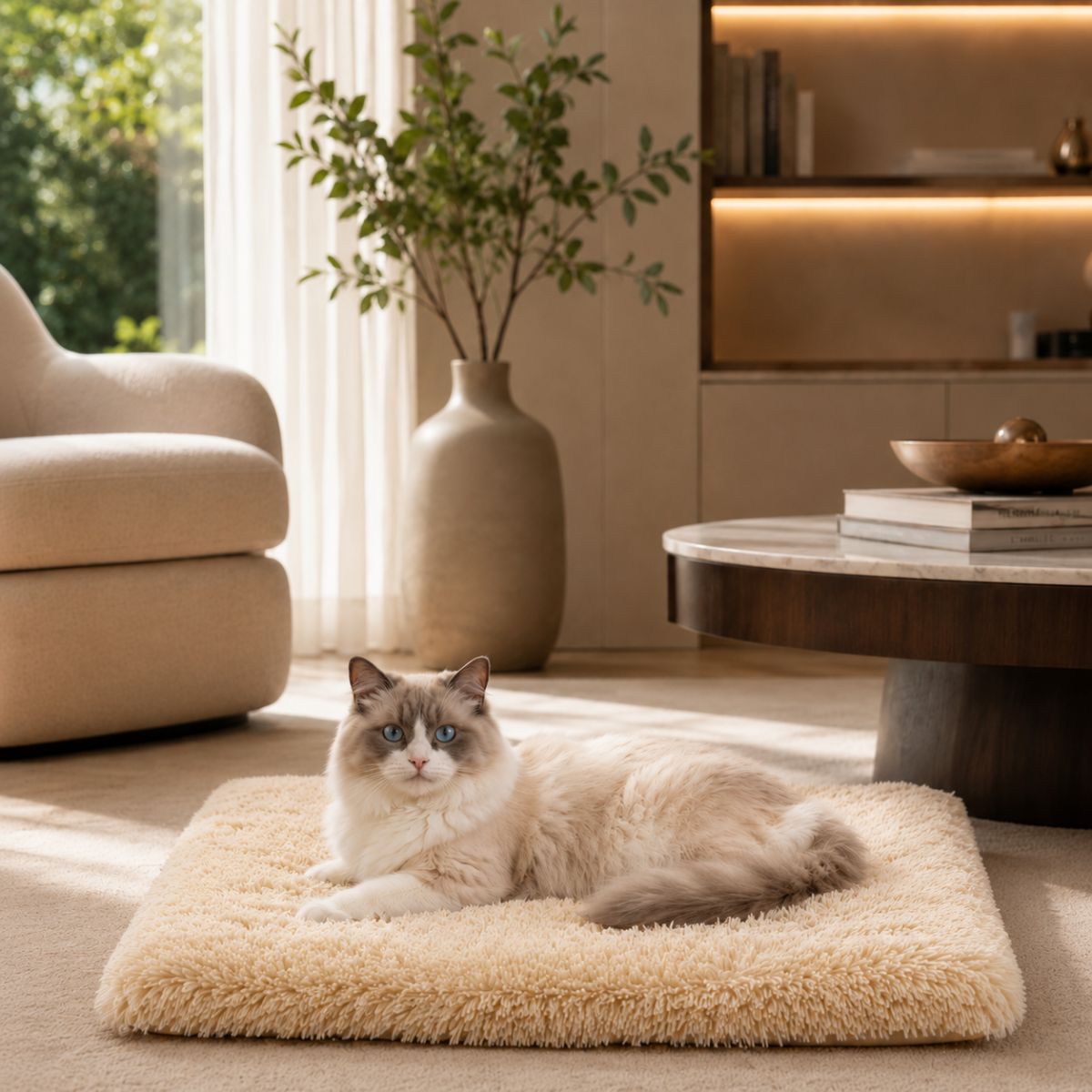 Tapis pour Chat en Peluche Longue | Couchage Plat Toutes Saisons — Le Nuage