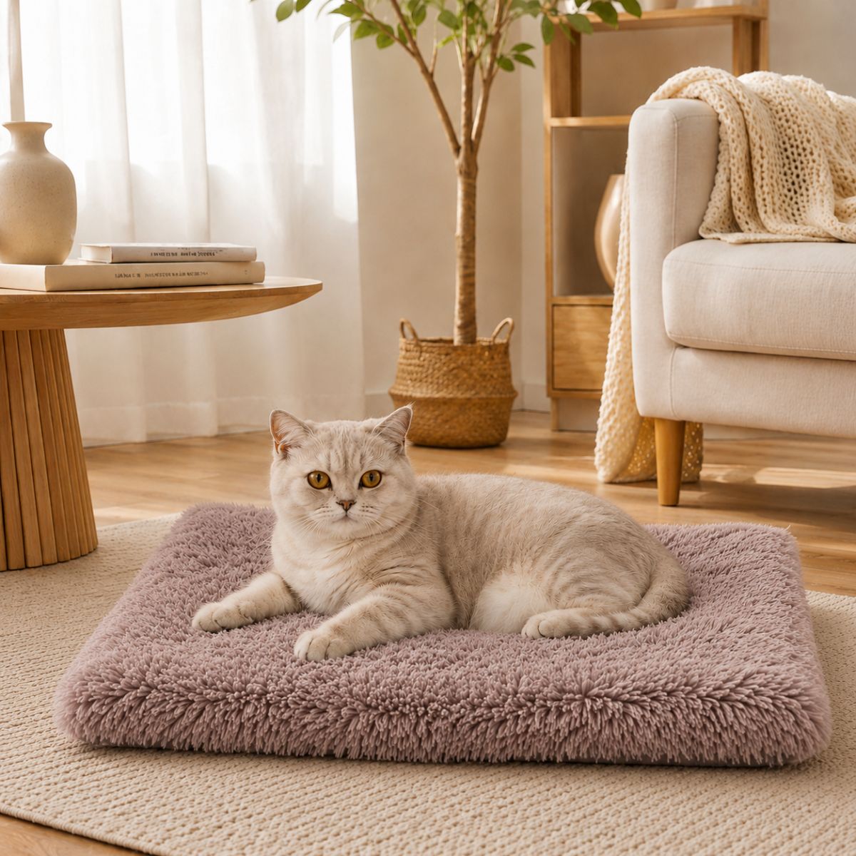 Tapis pour Chat en Peluche Longue | Couchage Plat Toutes Saisons — Le Nuage