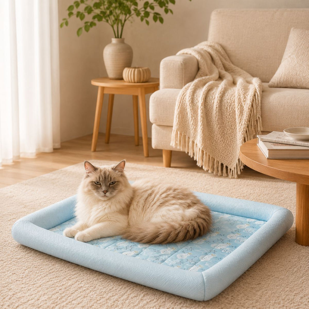 Tapis Rafraîchissant pour Chat à Rebords | Coussin Couchage Été Matelassé — La Rosée