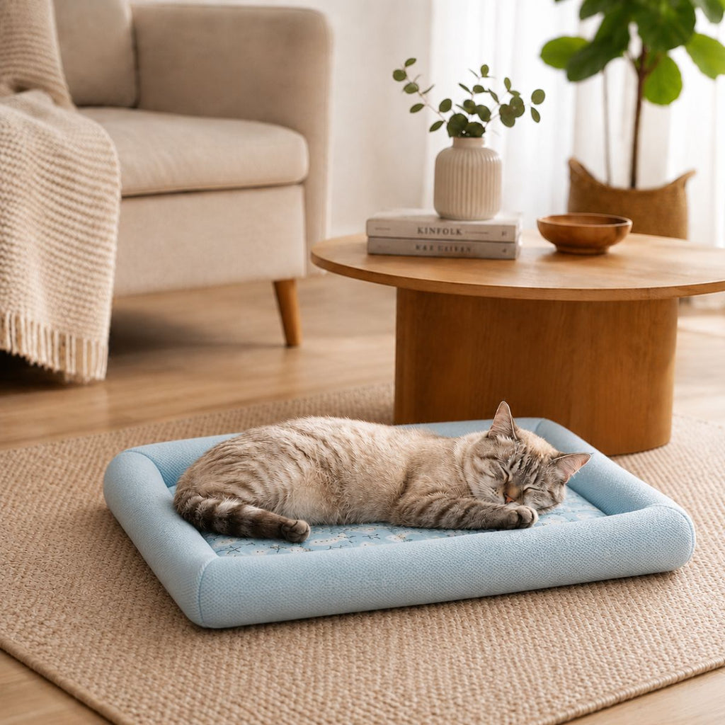Tapis Rafraîchissant pour Chat à Rebords | Coussin Couchage Été Matelassé — La Rosée