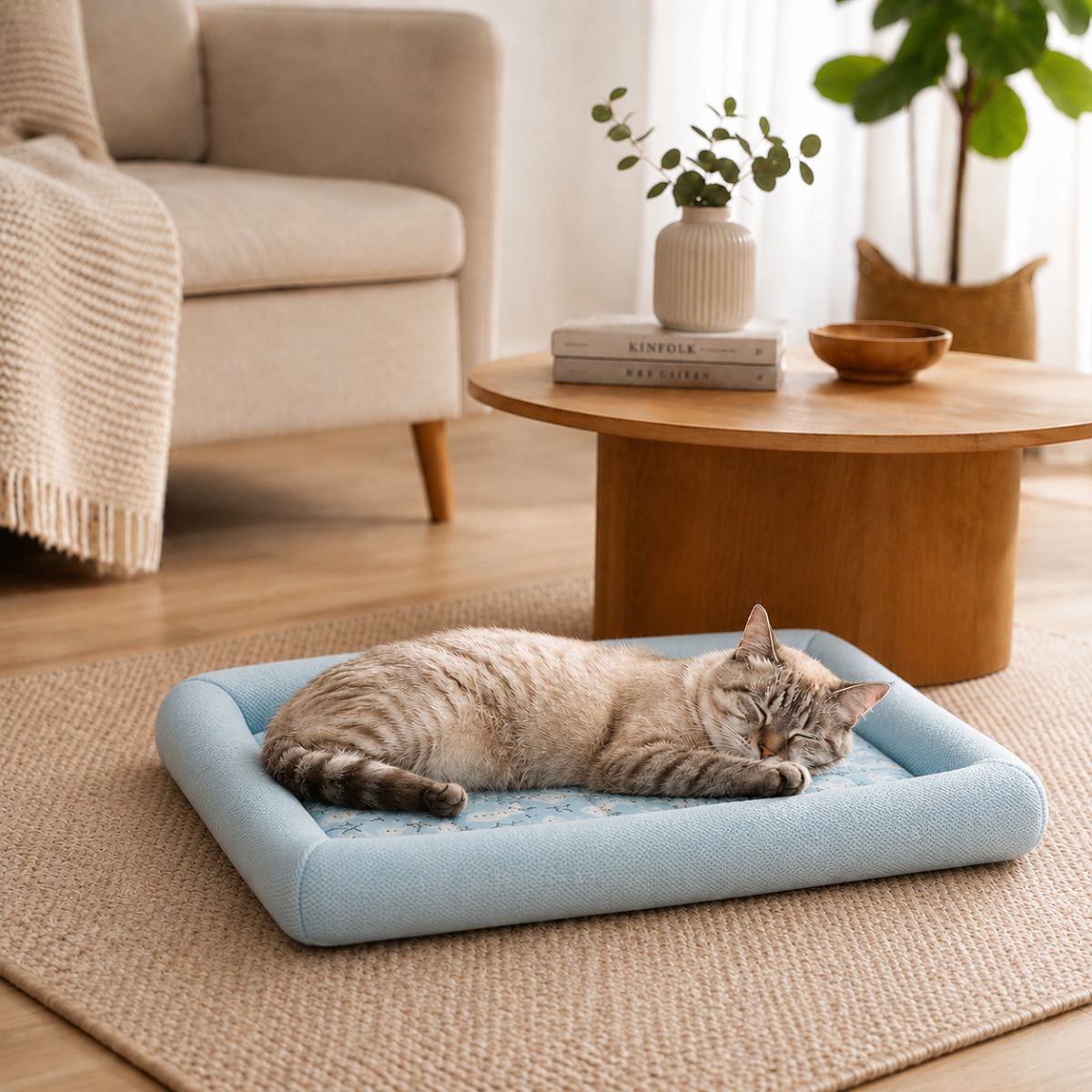 Tapis Rafraîchissant pour Chat à Rebords | Coussin Couchage Été Matelassé — La Rosée
