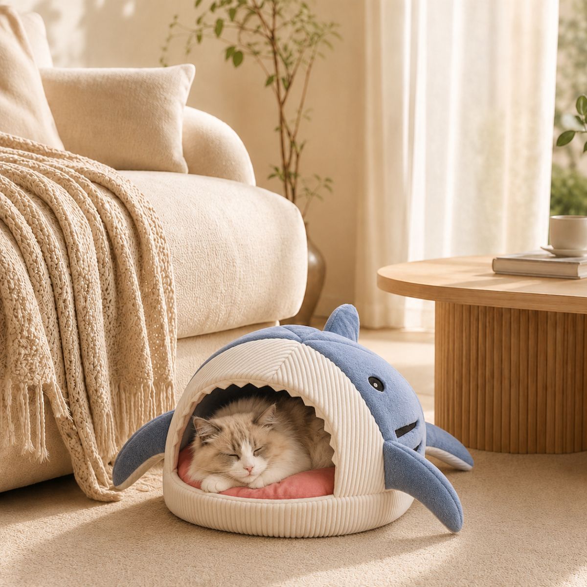 Niche pour Chat Forme Requin | Lit Cocon Ludique Intérieur — Le Corsaire