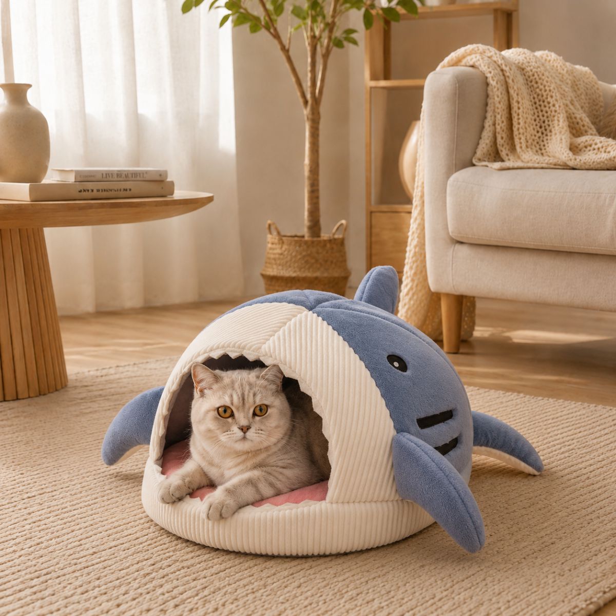 Niche pour Chat Forme Requin | Lit Cocon Ludique Intérieur — Le Corsaire