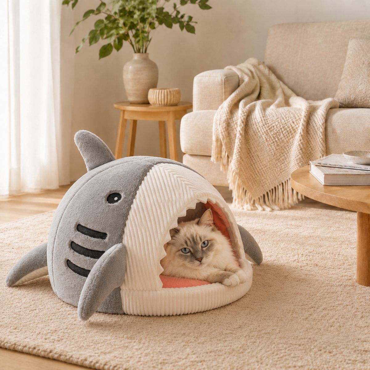Niche pour Chat Forme Requin | Lit Cocon Ludique Intérieur — Le Corsaire