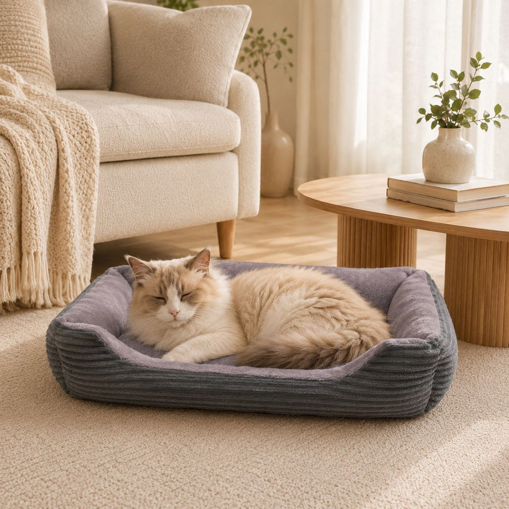 Panier pour Chat Velours Côtelé à Rebords | Coussin Nid Cocooning — Le Velours