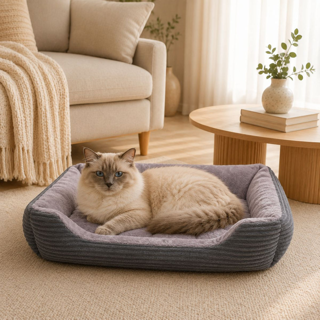 Panier pour Chat Velours Côtelé à Rebords | Coussin Nid Cocooning — Le Velours