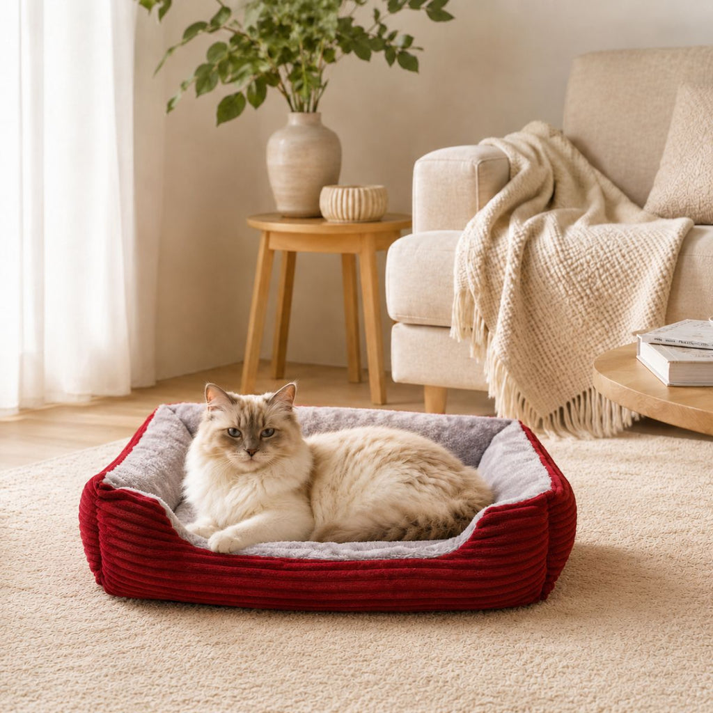 Panier pour Chat Velours Côtelé à Rebords | Coussin Nid Cocooning — Le Velours
