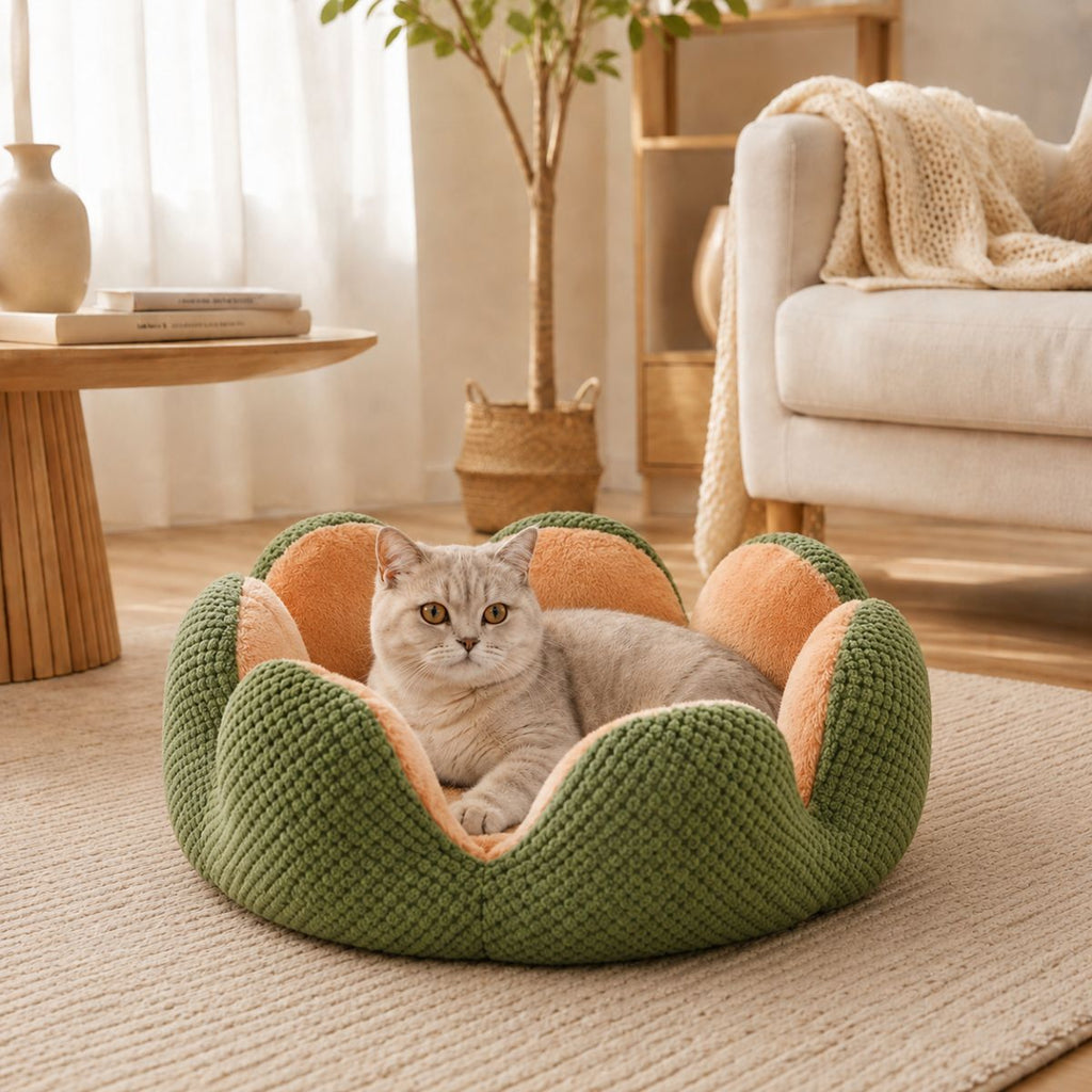 Panier pour Chat Rond Forme Fleur | Coussin Nid Cocooning Design — La Corolle