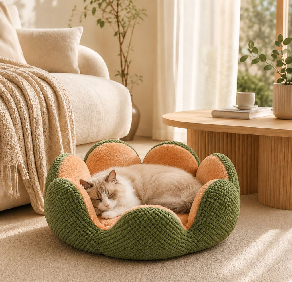 Panier pour Chat Rond Forme Fleur | Coussin Nid Cocooning Design — La Corolle