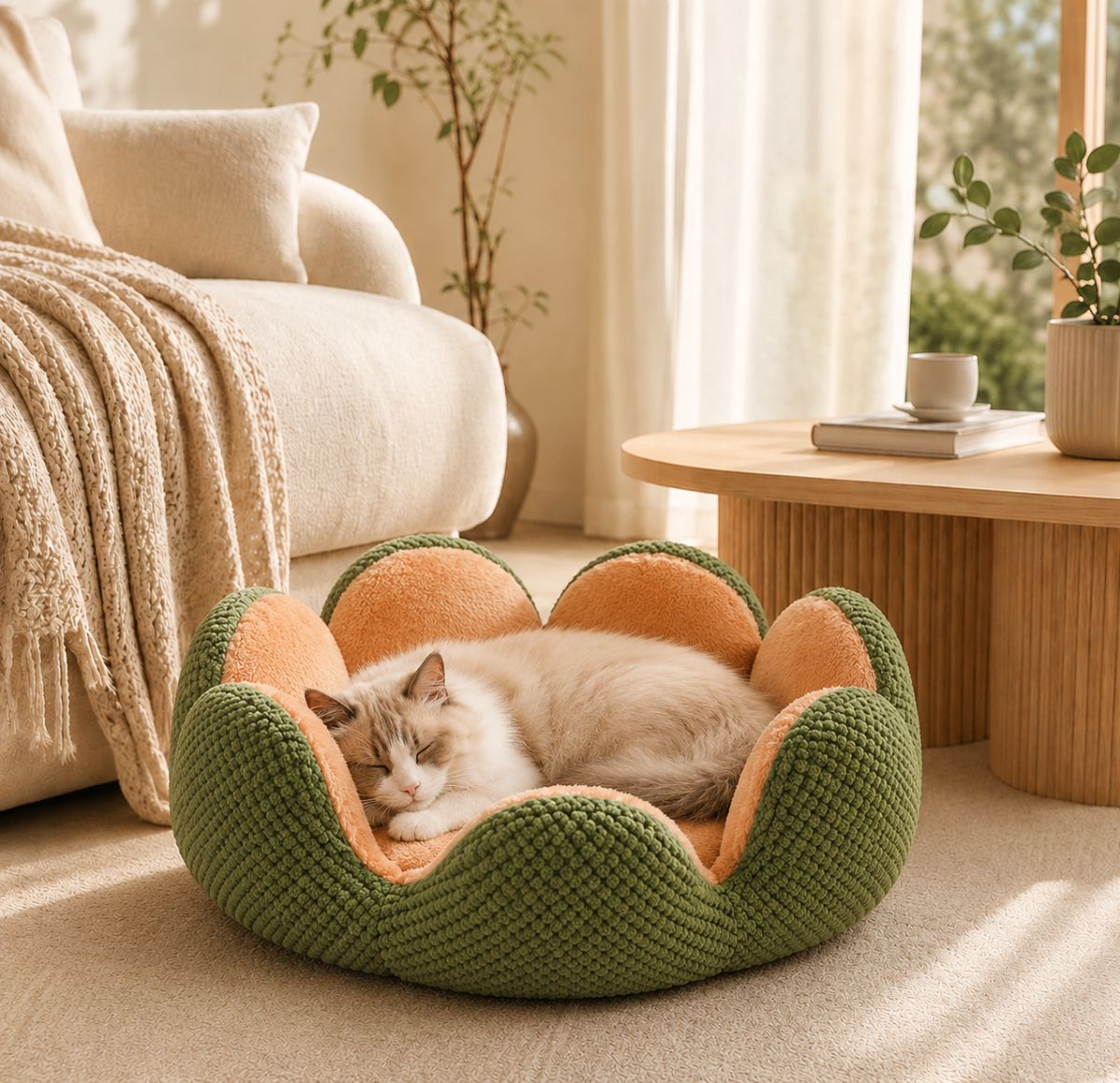 Panier pour Chat Rond Forme Fleur | Coussin Nid Cocooning Design — La Corolle