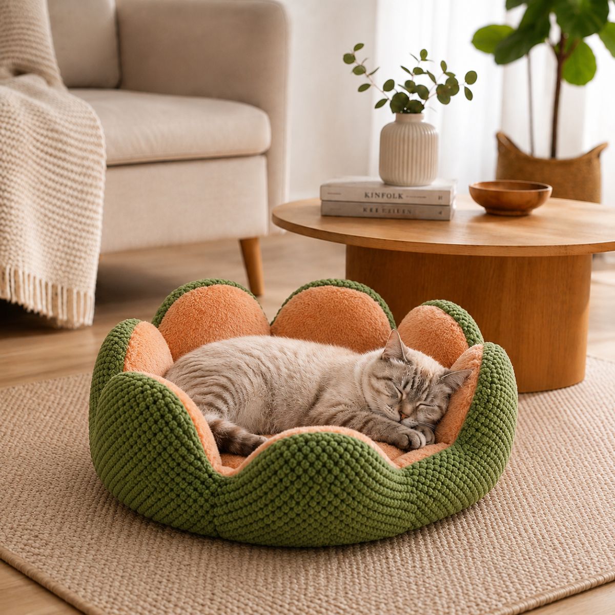 Panier pour Chat Rond Forme Fleur | Coussin Nid Cocooning Design — La Corolle