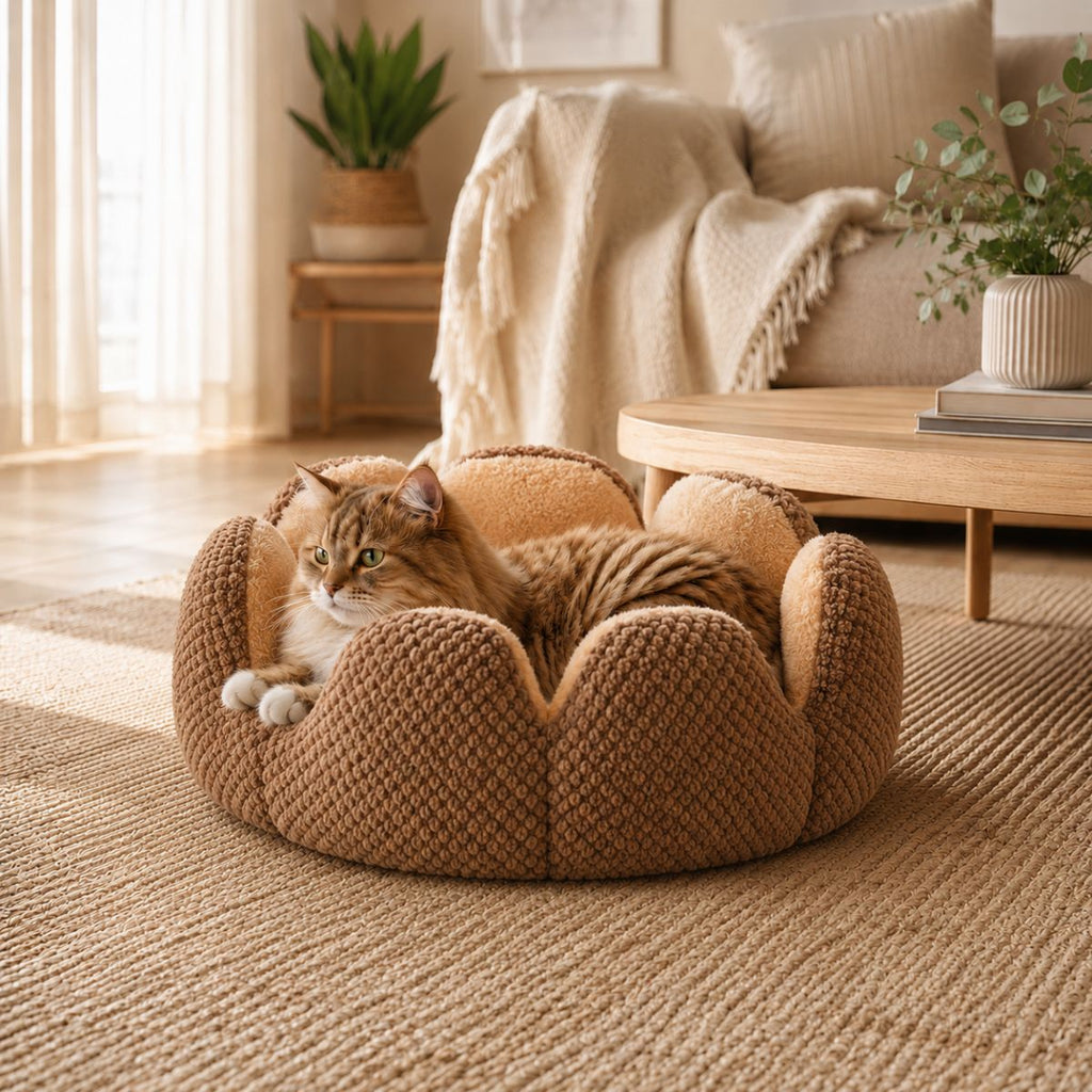 Panier pour Chat Rond Forme Fleur | Coussin Nid Cocooning Design — La Corolle