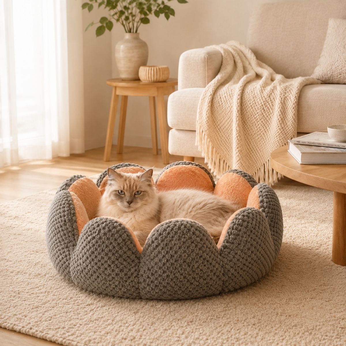 Panier pour Chat Rond Forme Fleur | Coussin Nid Cocooning Design — La Corolle