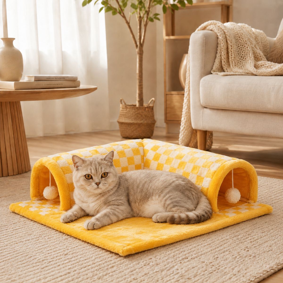 Nid pour Chat avec Tunnels & Tapis Intégré | Espace de Jeu et Repos — Le Dédale