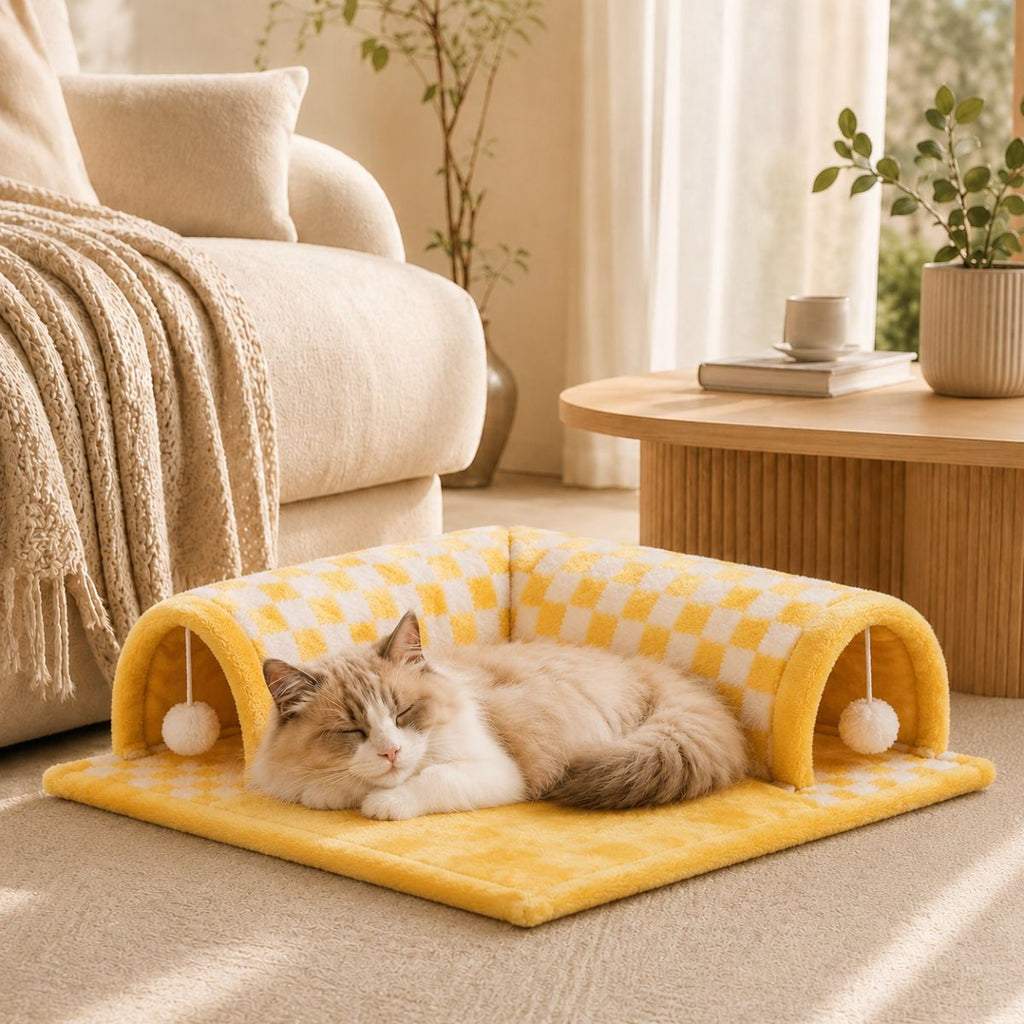 Nid pour Chat avec Tunnels & Tapis Intégré | Espace de Jeu et Repos — Le Dédale