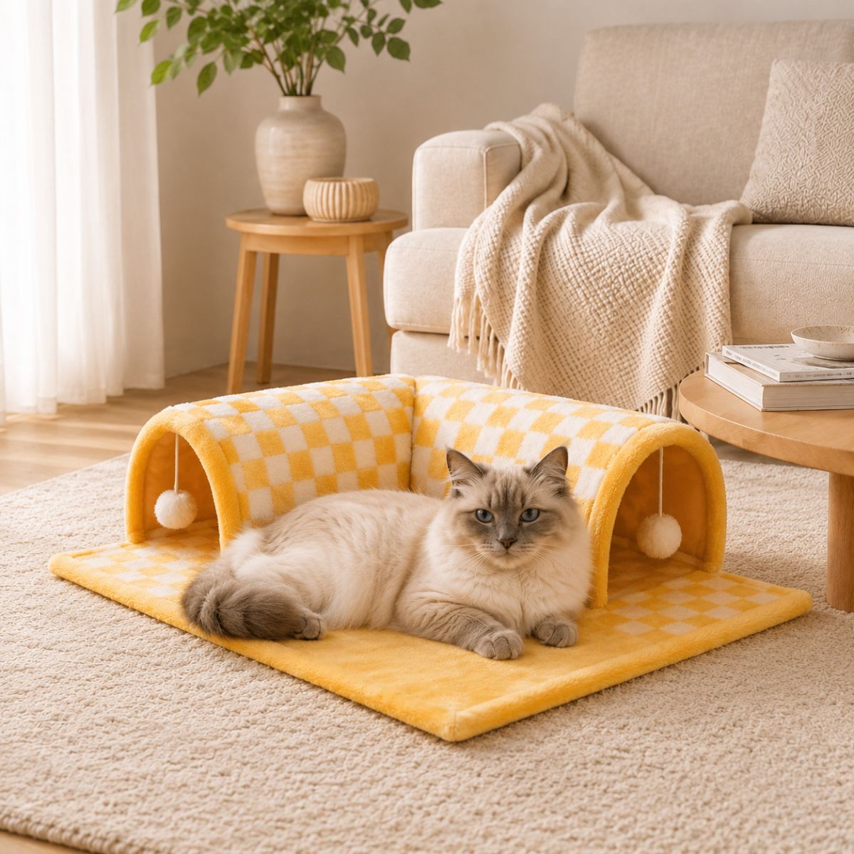 Nid pour Chat avec Tunnels & Tapis Intégré | Espace de Jeu et Repos — Le Dédale