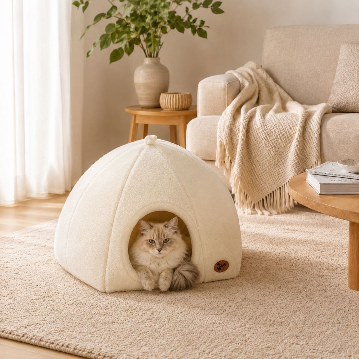 Niche pour Chat Dôme Bouclette | Nid Cocon Minimaliste Intérieur — La Bulle