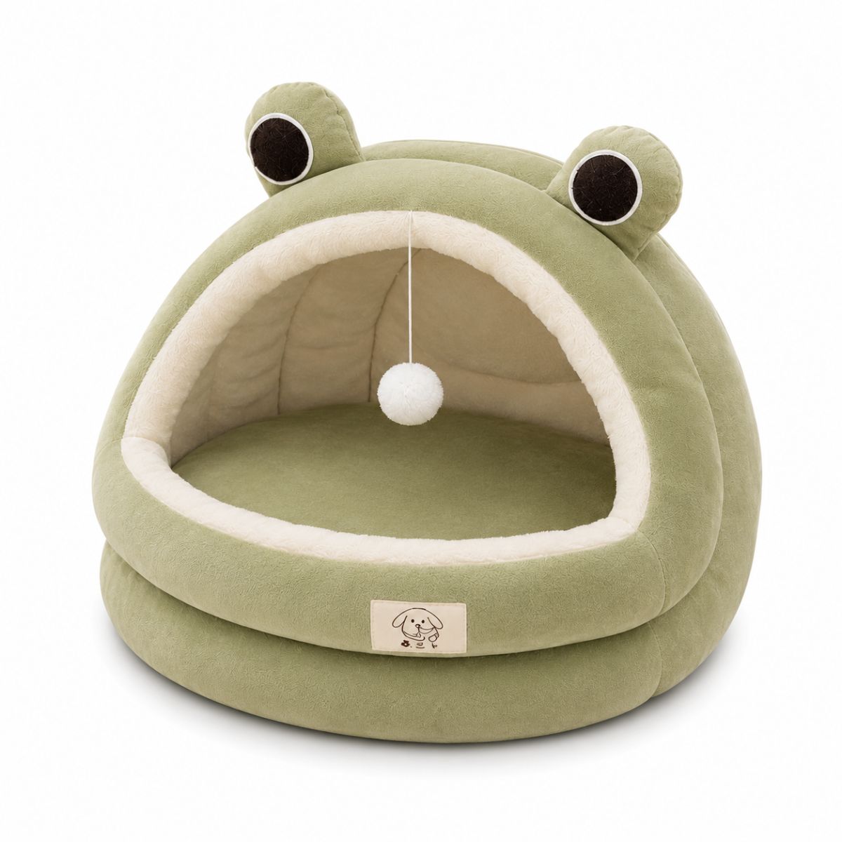 Niche pour Chat Forme Grenouille | Nid Cocon Ludique avec Pompom — La Mare