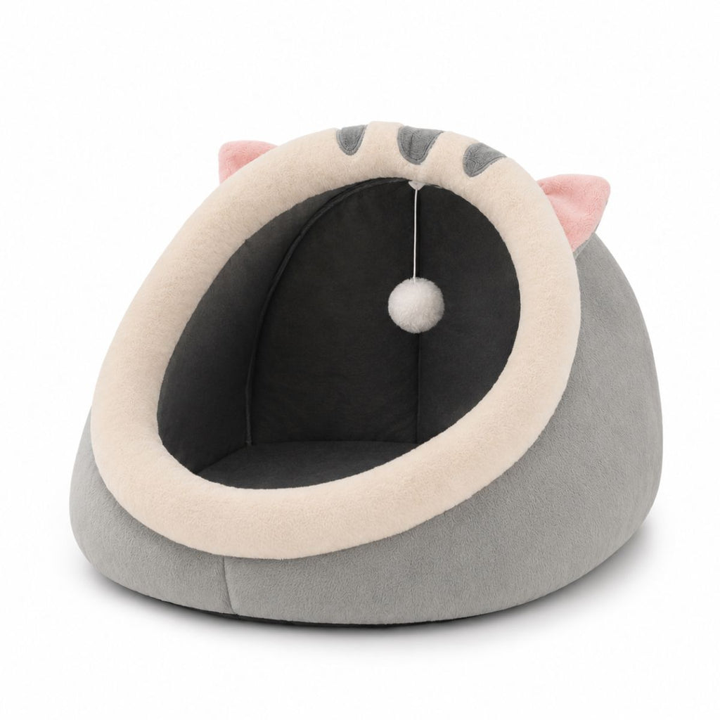 Niche pour Chat Demi-Dôme à Oreilles | Nid Cocon avec Pompom — L'Arche