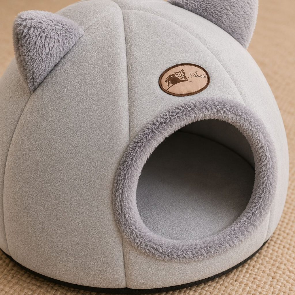 Niche pour Chat Dôme à Oreilles | Nid Cocon Semi-Fermé Intérieur — La Tanière