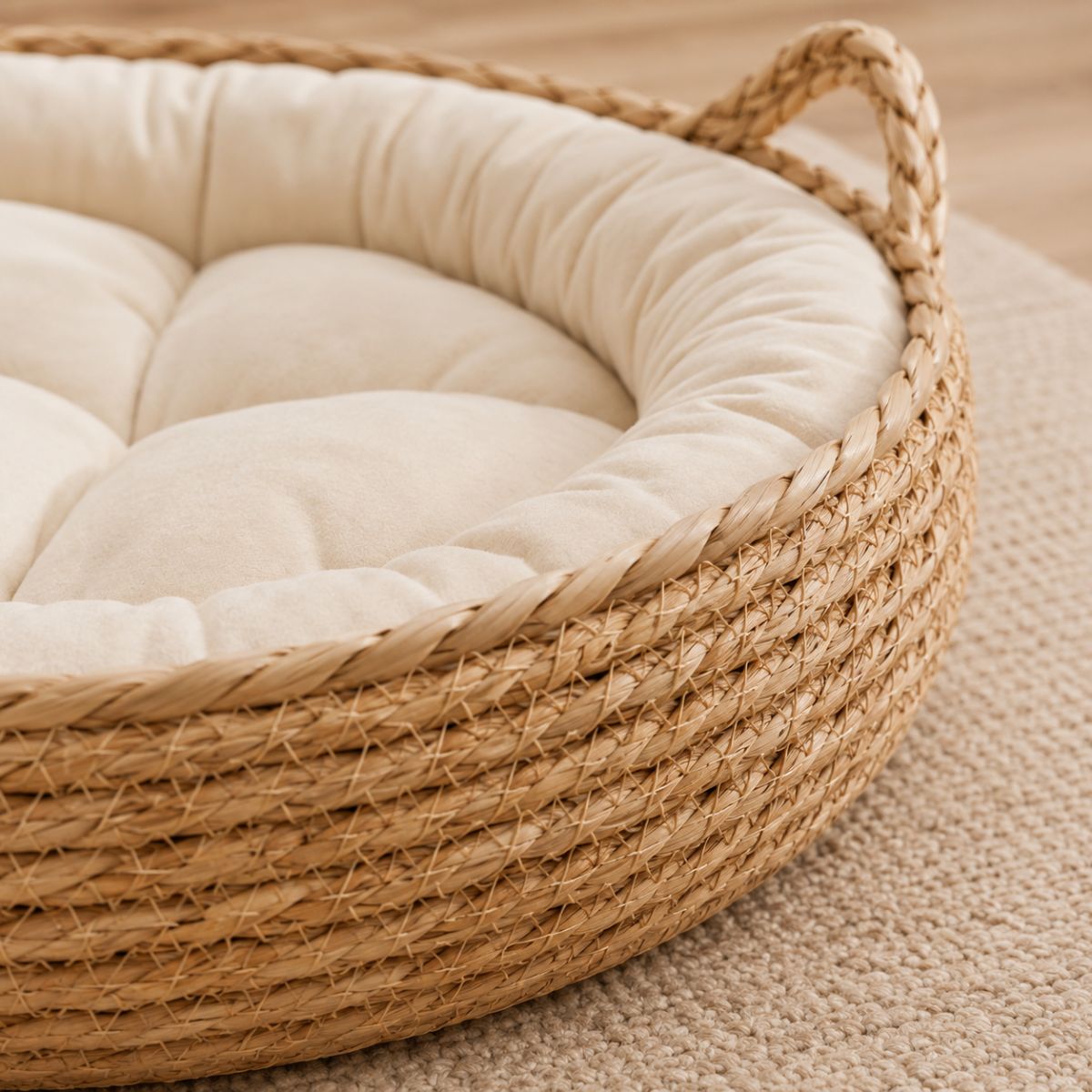 Panier Chat Osier Tressé | Coussin Nid Naturel & Design — Le Berceau